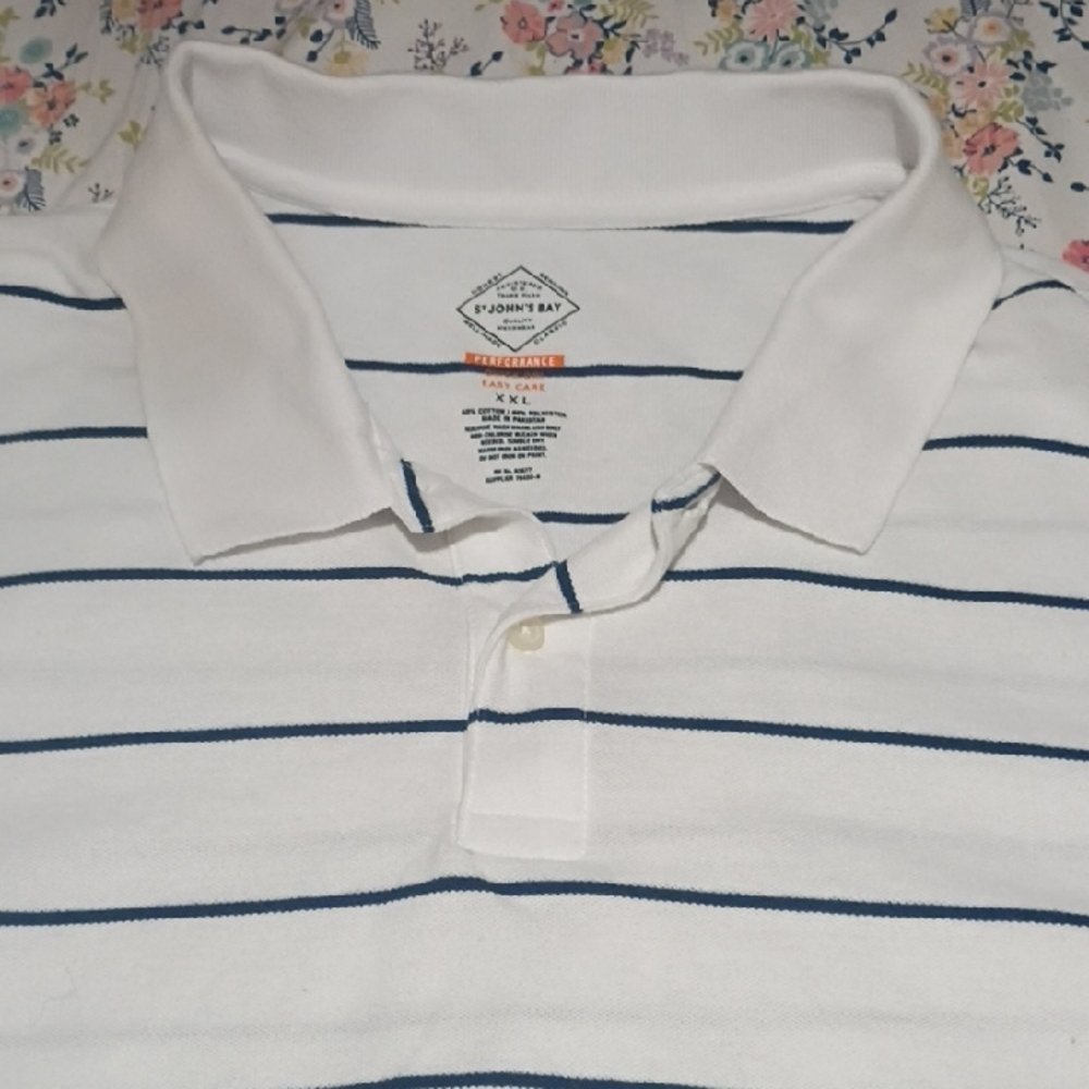 St. John's Bay White Polo with Navy Stripes